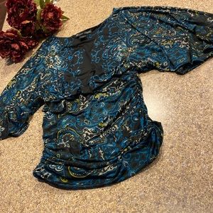 Julian Chang Blue Black Green and Gray Blouse XS